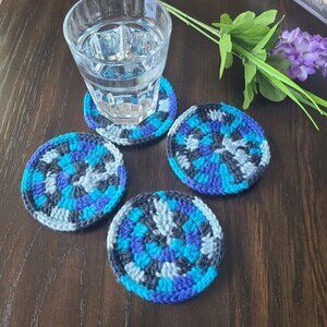 COPY - Crochet Handmade Coaster Multicolor Acrylic Set of 4